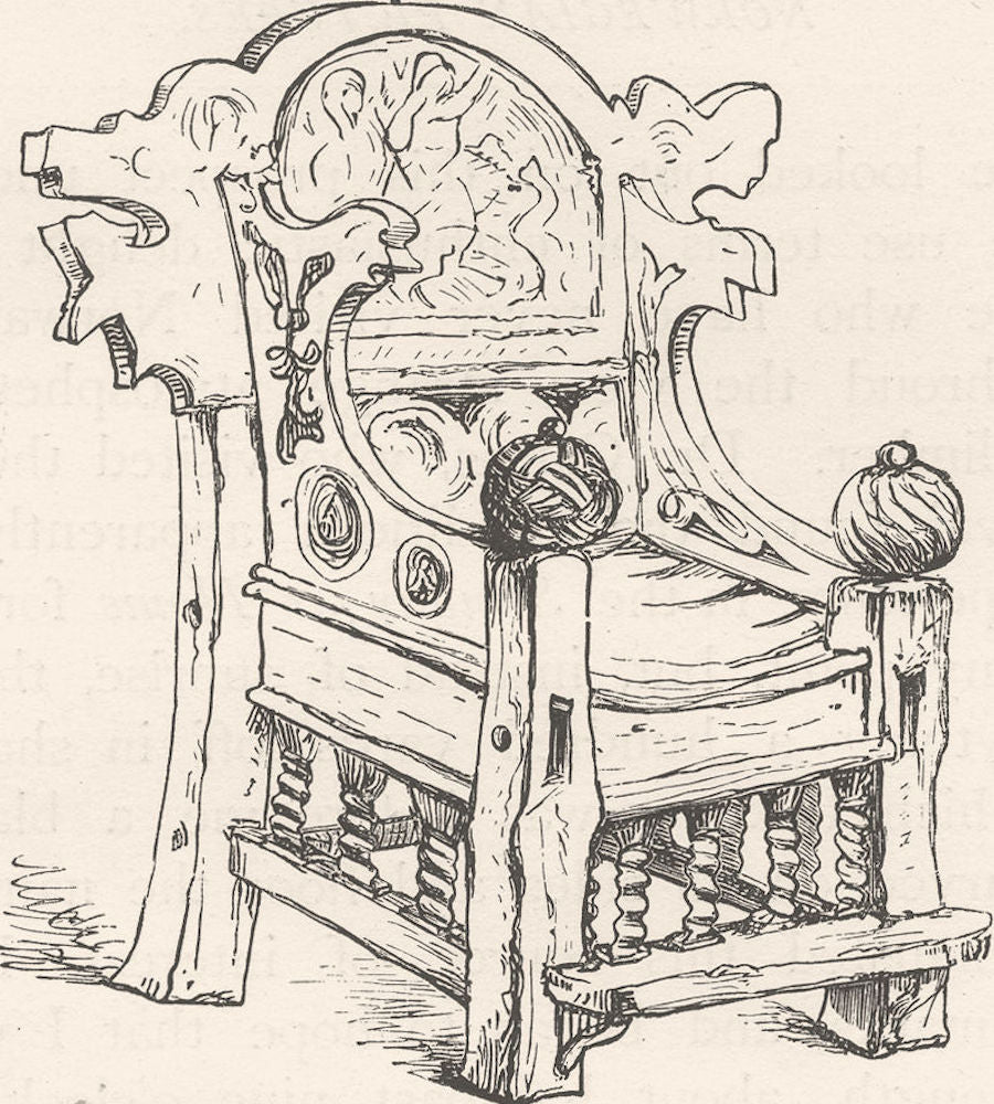 NORWAY. An old chair in Hitterdal Church 1890 antique print picture